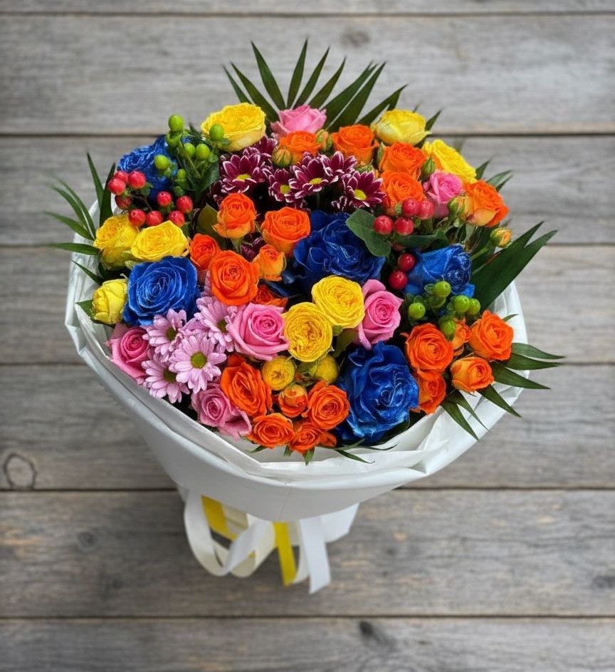 Букет цветов из: Розы и Хризантемы в Снегирях