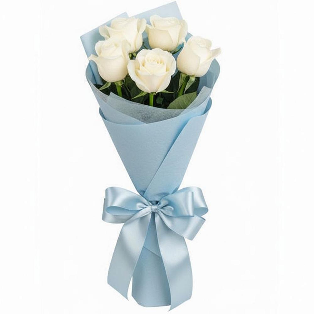 Букет 5 Белых роз Проуд в Снегирях