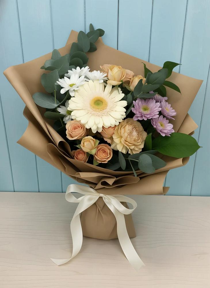 Букет цветов из: Герберы и Хризантемы в Снегирях
