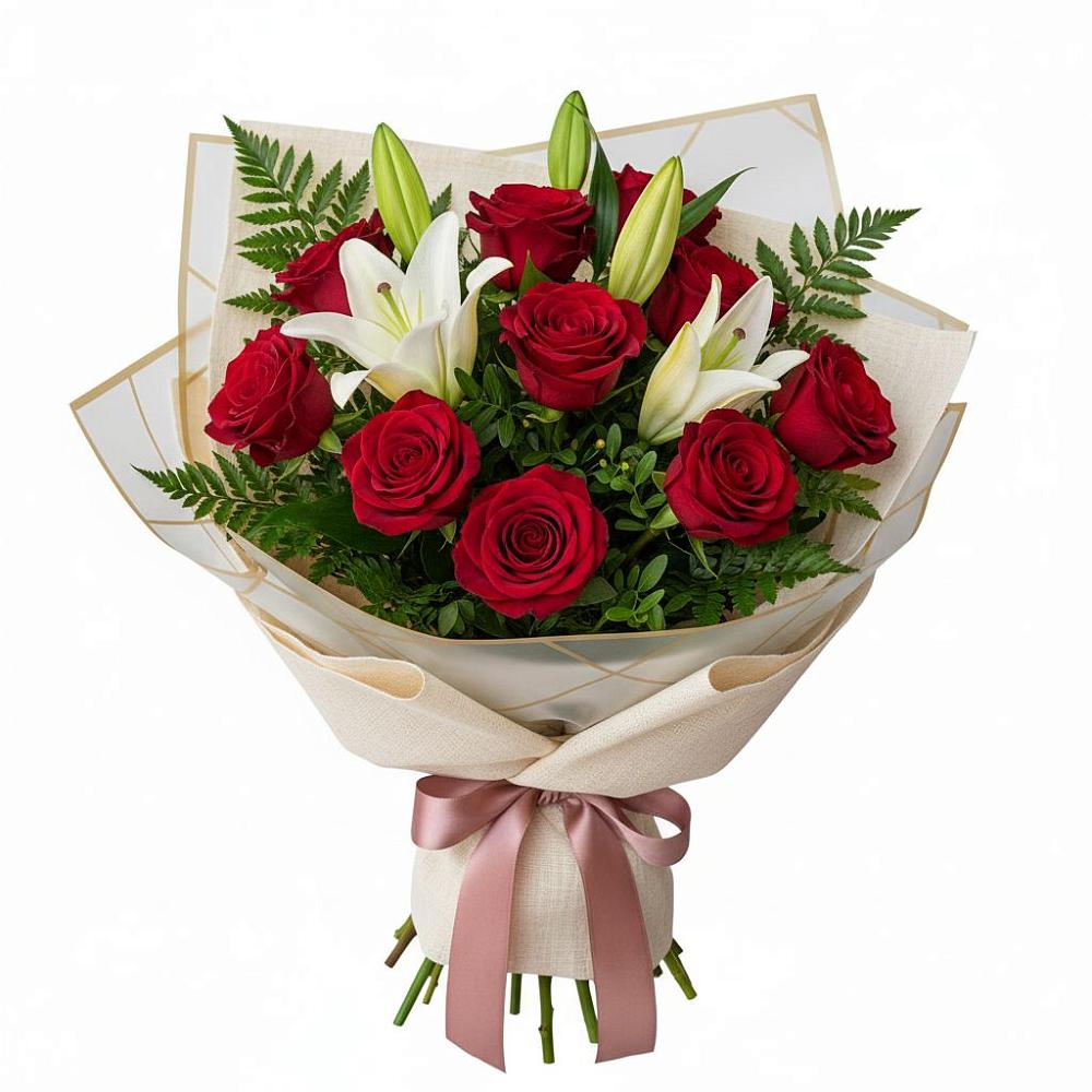 Букет цветов из: Лилии и Розы в Снегирях