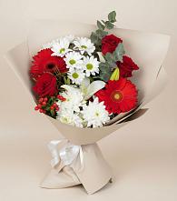 Букет цветов из:  Розы, Хризантемы, Герберы и Лилии в Снегирях