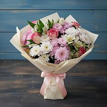 Букет цветов из:  Хризантемы, Альстромерии и Розы в Снегирях