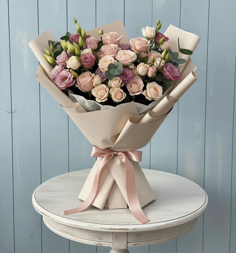 Букет цветов из: Розы и Лизиантусы в Снегирях