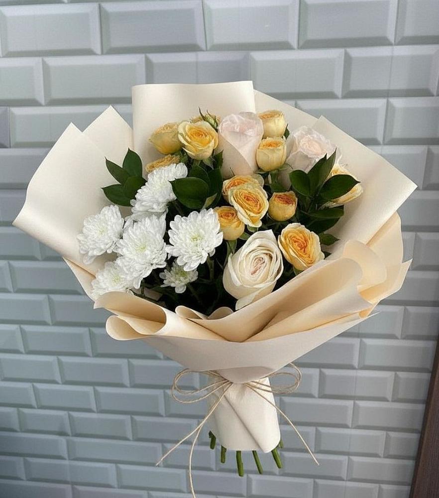 Букет цветов из: Розы и Хризантемы в Снегирях