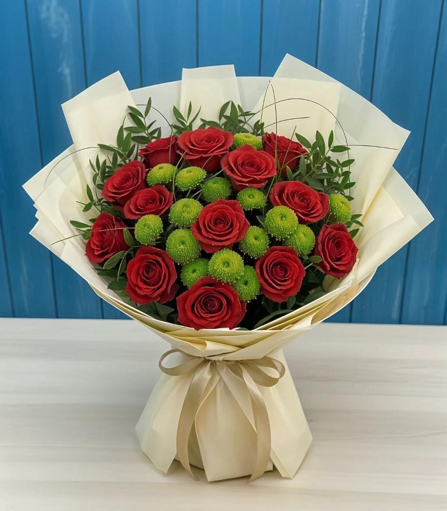 Букет цветов из: Розы и Хризантемы в Снегирях