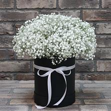 Цветочная композиция из Гипсофила в шляпной коробке в Снегирях